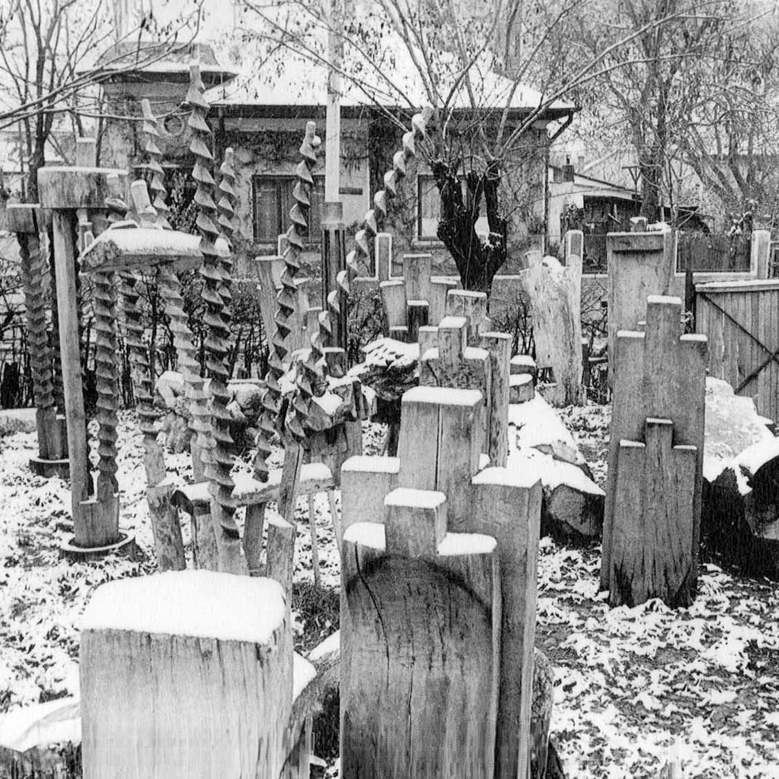 Sculpturi în lemn în grădina din strada Marinarilor, 1970