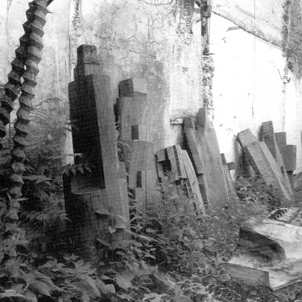 Sculpturi în curtea atelierului din Rue des Prairies, Paris, 1985